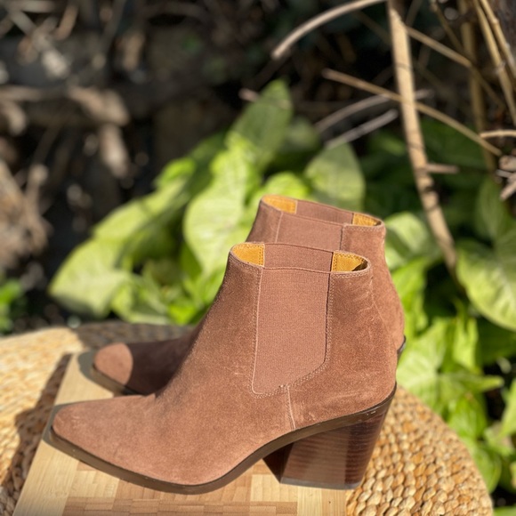 RAG & BONE Razor Brown suede pointed toe Block heel chelsea boot women size 37 - Picture 2 of 6